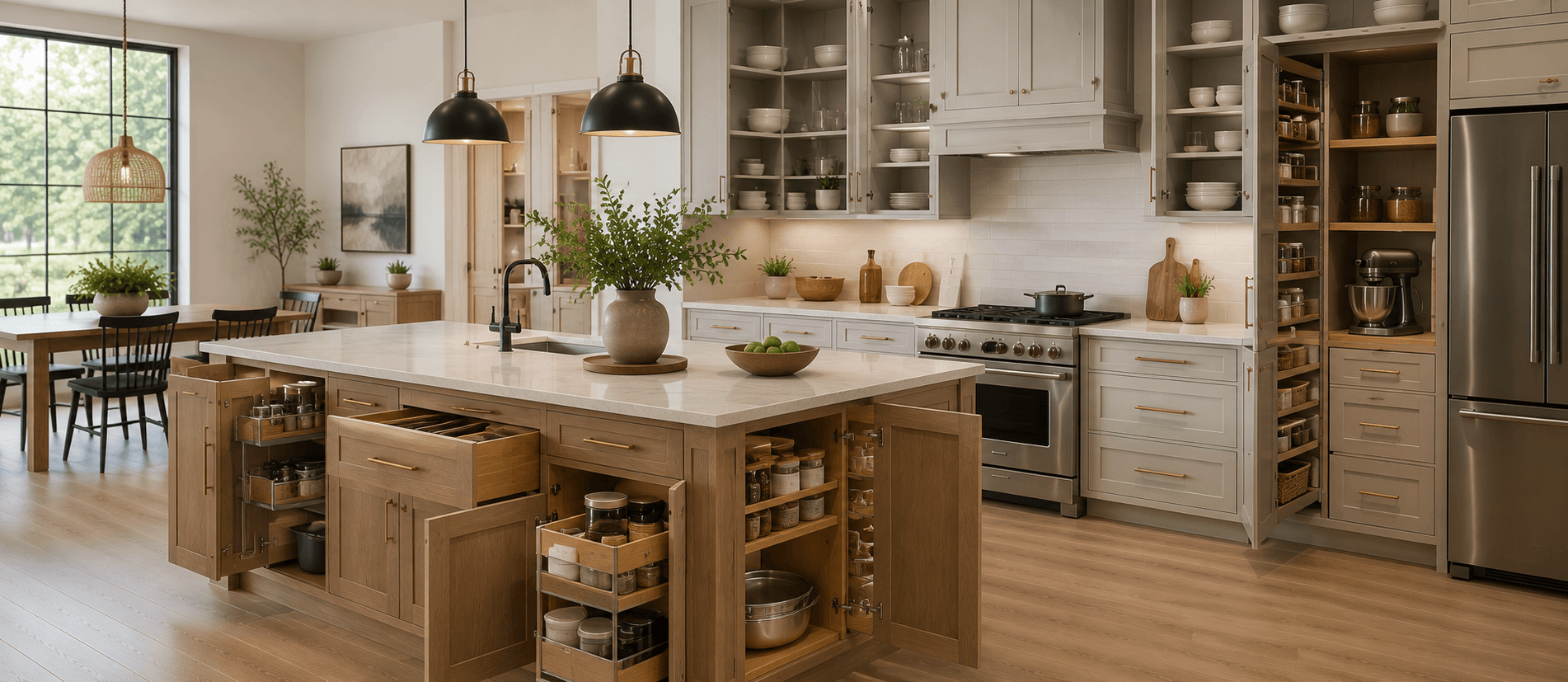 Kitchen with drawer and pull-out storage planned around everyday use